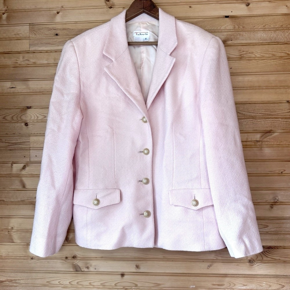 VTG 80s 90s TALBOTS Blazer Pink Gold Buttons Wool 12 Corporate Power Dressing